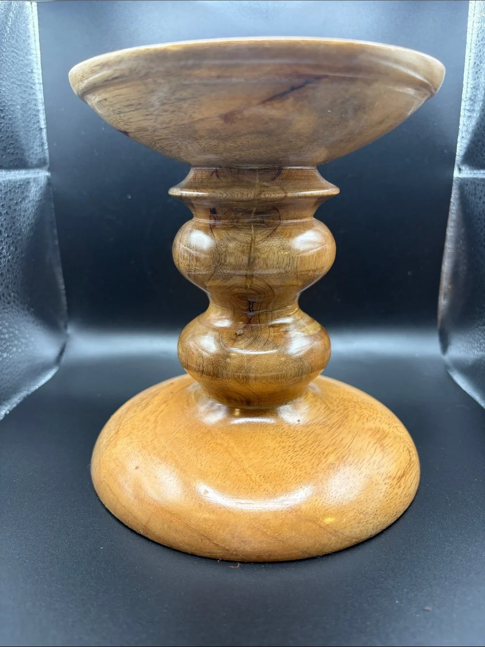 Pottery Barn Wood Turned Pillar Candle Holders in Fruit Wood